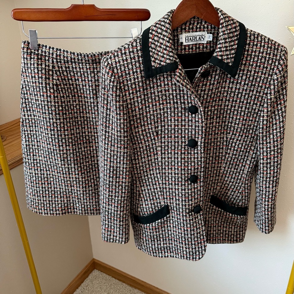 Vintage Harlan Tweed Skirt Suit Set Cropped Jacket Pencil Skirt